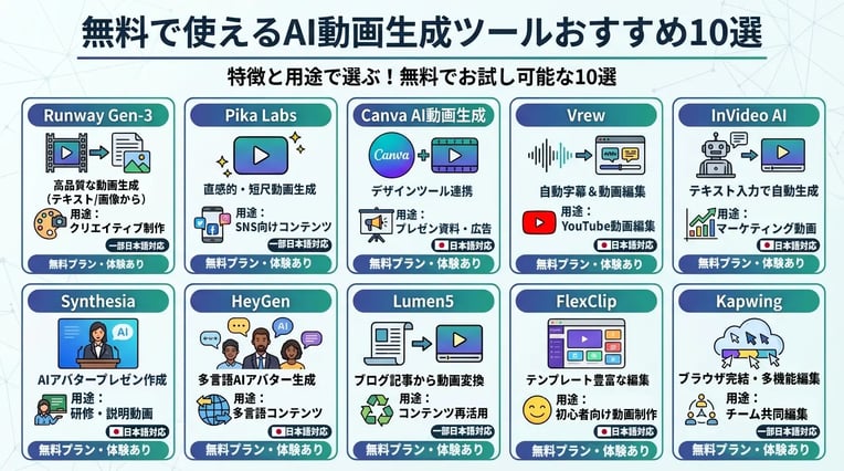 無料で使えるAI動画生成ツールおすすめ10選
