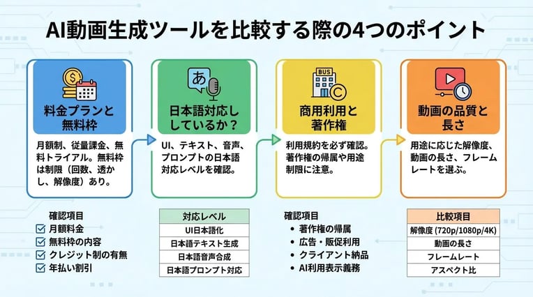 AI動画生成ツールを比較する際のポイント