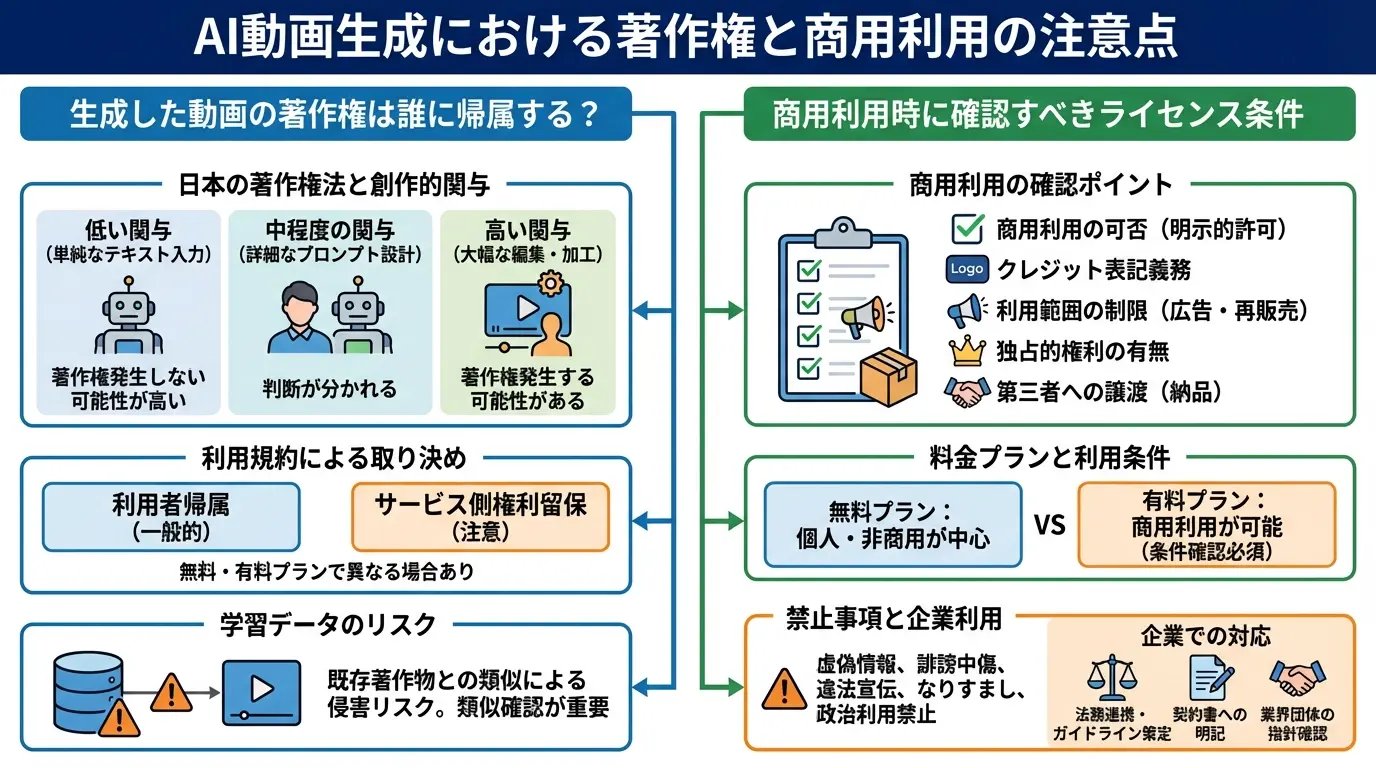 AI動画生成における著作権と商用利用の注意点とは?