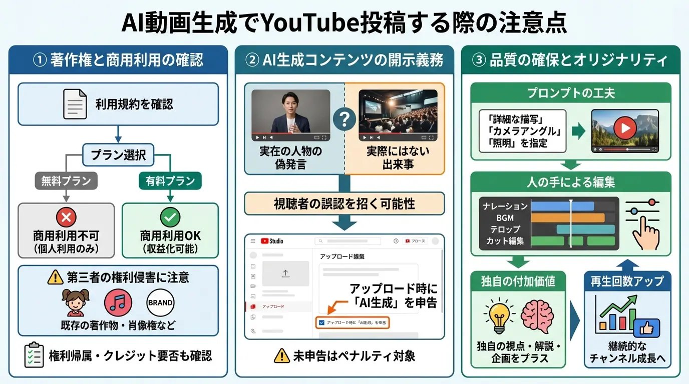 AI動画生成でYouTube投稿する際の注意点