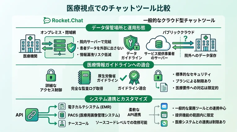 一般的なチャットツールとの違い（医療視点での比較）
