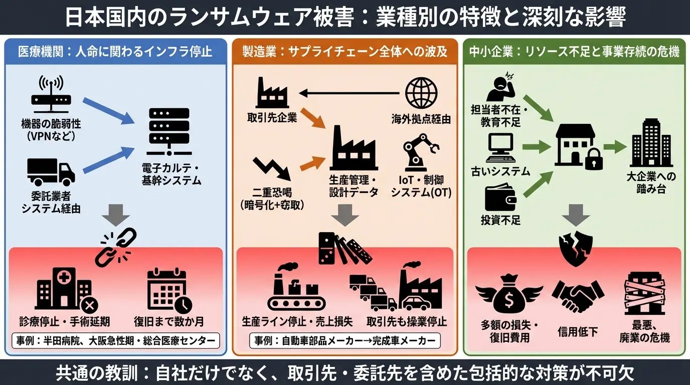 日本国内のランサムウェア攻撃による被害事例