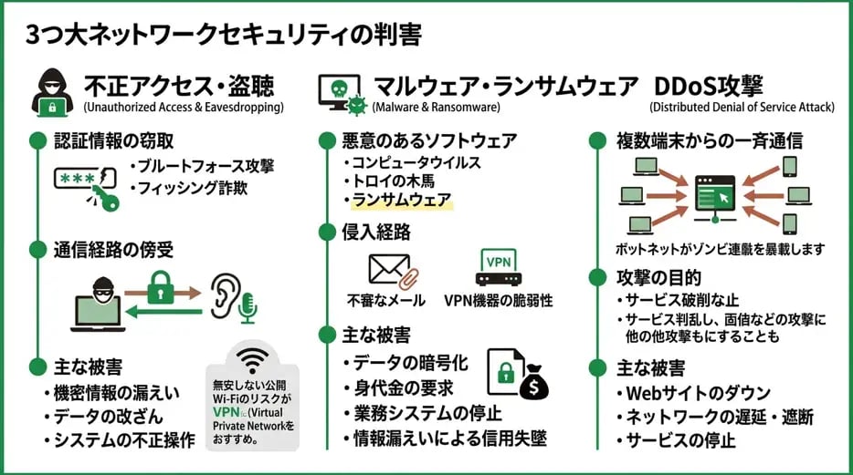 ネットワークセキュリティを脅かす代表的な脅威