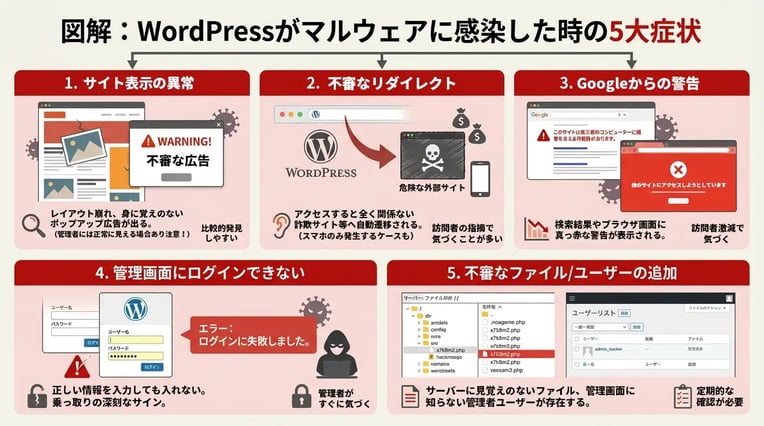 WordPressがマルウェアに感染した時の症状